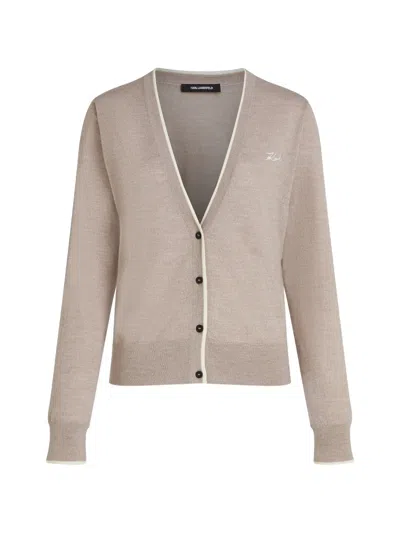 Karl Lagerfeld Logo-embroidered Merino-wool Cardigan In Brown