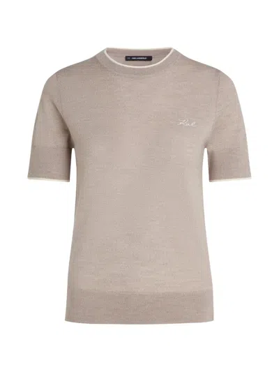 Karl Lagerfeld Logo-embroidered Merino-wool T-shirt In Neutral