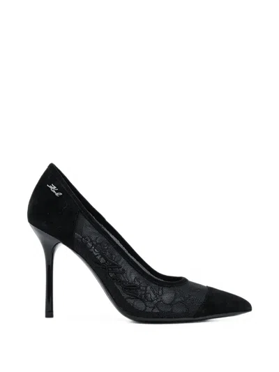 Karl Lagerfeld Logo-embroidered Mesh Pumps In Black