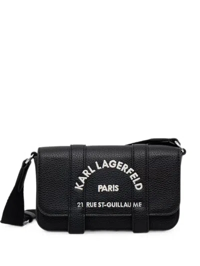 Karl Lagerfeld Logo-embroidered Pebbled Crossbody Bag In Black