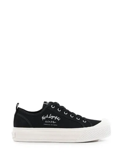 Karl Lagerfeld Logo-embroidered Platform Sneakers In Black