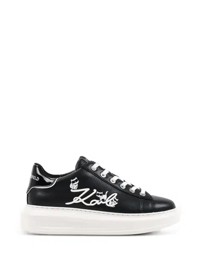Karl Lagerfeld Logo-embroidered Platform Sneakers In Black