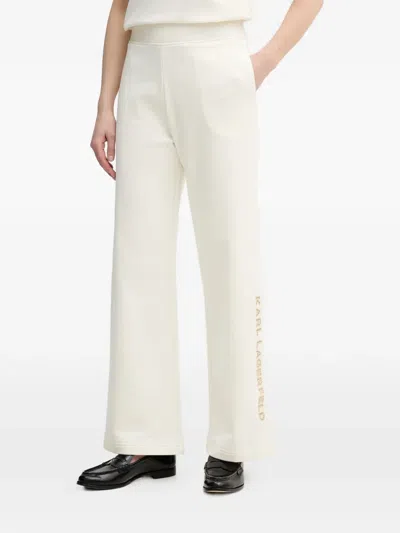 Karl Lagerfeld Logo-embroidered Wide-leg Trousers In Neutral