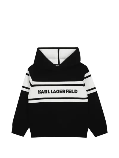 Karl Lagerfeld Kids' Logo-intarsia Knitted Hoodie In Black