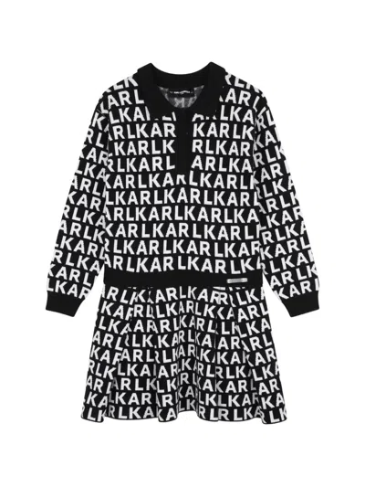 Karl Lagerfeld Kids' Logo-intarsia Knitted Polo Dress In Multi