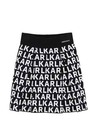 Karl Lagerfeld Kids' Logo-intarsia Pleated Skirt In Black