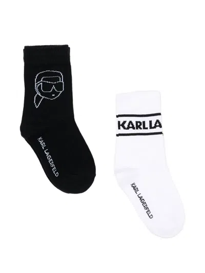 Karl Lagerfeld Kids' Logo-intarsia Socks (pack-of-two) In Black