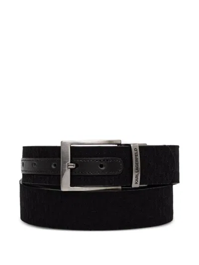 Karl Lagerfeld Logo-jacquard Leather-trim Belt In Black