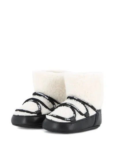 Karl Lagerfeld Babies' Logo-laces Faux-shearling Pre-walkers In Neutrals