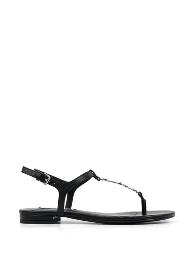 Karl Lagerfeld Logo-lettering T-strap Sandals In Black