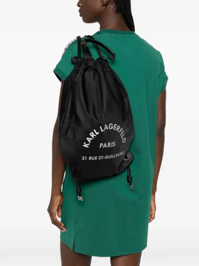 Karl Lagerfeld Logo-motif Drawstring Backpack In Black