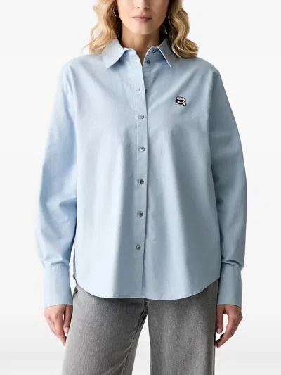 Karl Lagerfeld Logo-patch Button-down Shirt In Blue