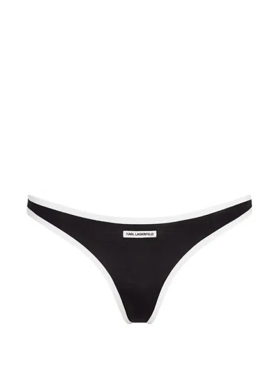Karl Lagerfeld Logo-patch Contrast-trim Thong In Black
