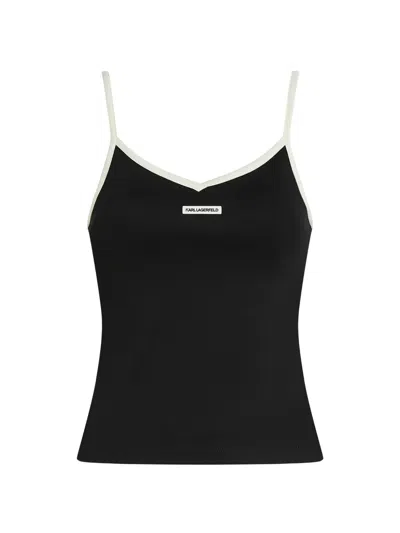 Karl Lagerfeld Logo-patch Contrast-trim Vest In Black