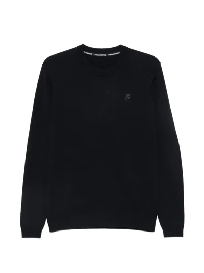 Karl Lagerfeld Logo-patch Crew-neck Sweater In Black