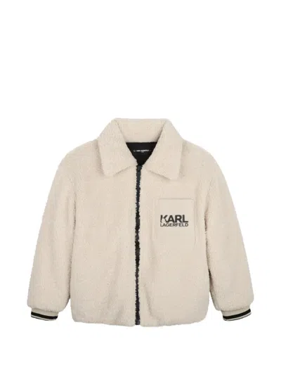 Karl Lagerfeld Kids' Logo-patch Faux-shearling Jacket In White