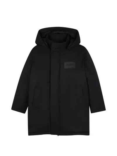 Karl Lagerfeld Kids' Logo-patch Hooded Coat In Black