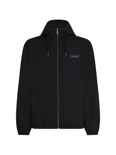 Karl Lagerfeld Logo-patch Hooded Jacket In Black