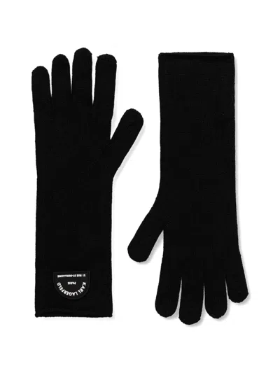 Karl Lagerfeld Logo-patch Knitted Gloves In Black