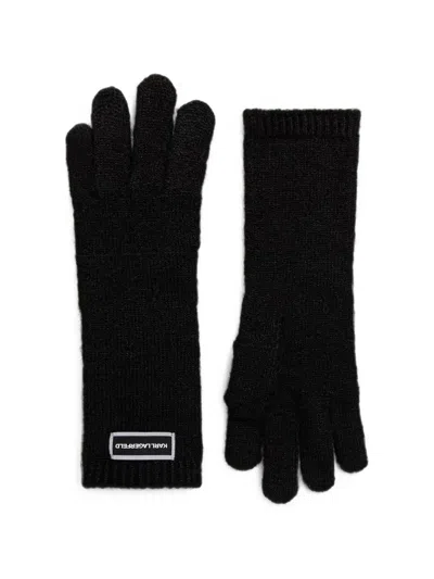 Karl Lagerfeld Logo-patch Knitted Gloves In Black