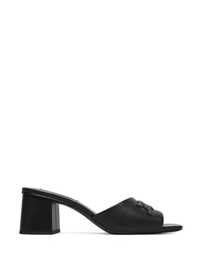 Karl Lagerfeld Logo-patch Leather Sandals In Black