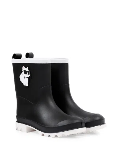 Karl Lagerfeld Kids' Logo-patch Pull-on Boots In Black