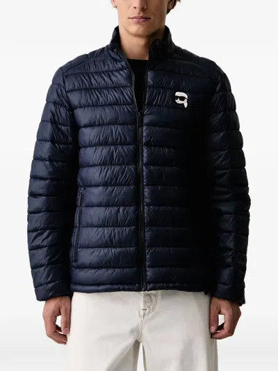 Karl Lagerfeld Logo-patch Quilted Jacket In Blue