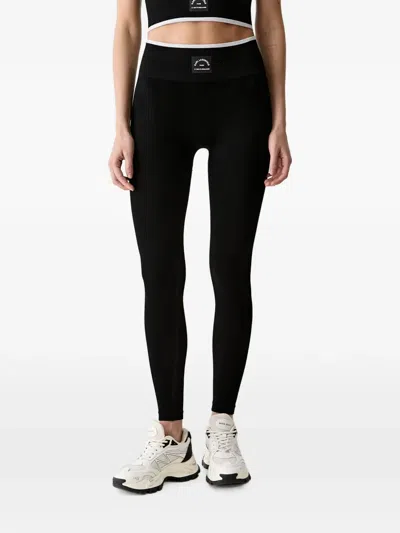 Karl Lagerfeld Logo-patch Ribbed-knit Leggings In Black