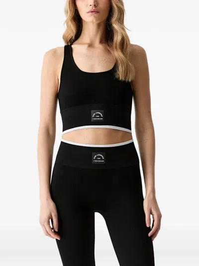 Karl Lagerfeld Logo-patch Ribbed-knit Top In Black