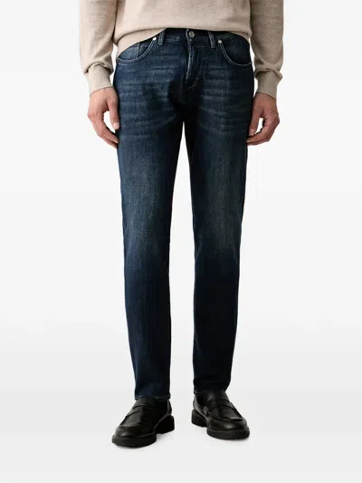 Karl Lagerfeld Logo-patch Whiskered Jeans In Blue