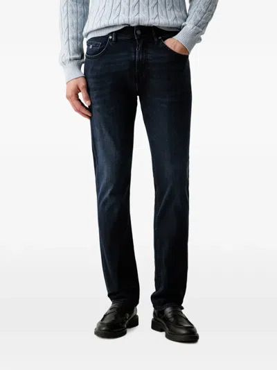 Karl Lagerfeld Logo-patch Whiskered Jeans In Blue