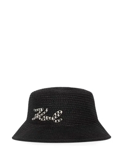 Karl Lagerfeld Logo-patch Woven Bucket Hat In Black
