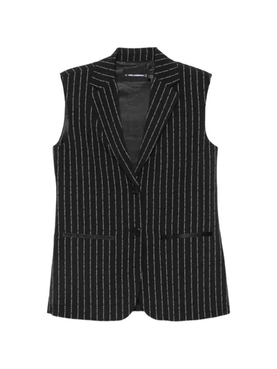 Karl Lagerfeld Logo-pinstripe Tailored Sleeveless Blazer In Black