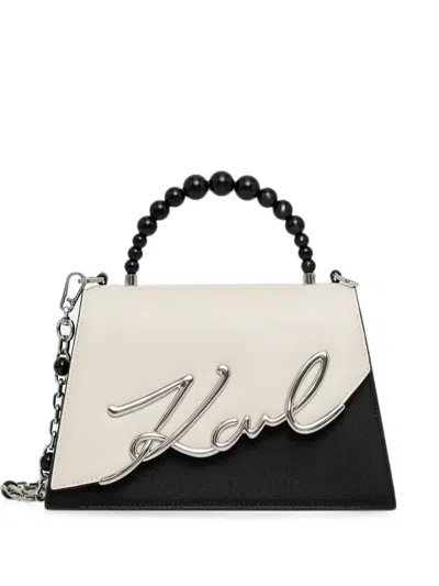 Karl Lagerfeld Logo-plaque Beaded-handle Tote Bag In Neutrals