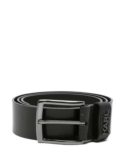 Karl Lagerfeld Logo-plaque Buckle Belt In Black