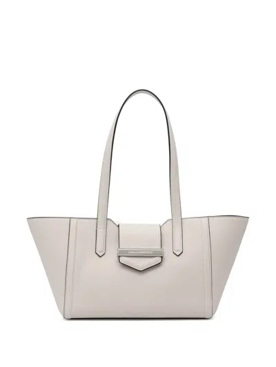 Karl Lagerfeld Logo-plaque Grained-leather Tote Bag In Gray