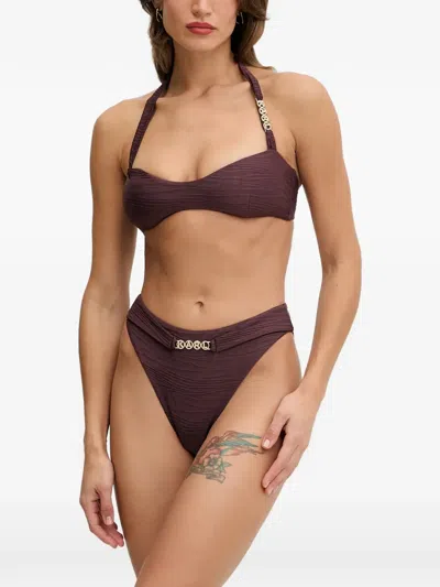 Karl Lagerfeld Logo-plaque Halterneck Bikini Top In Brown