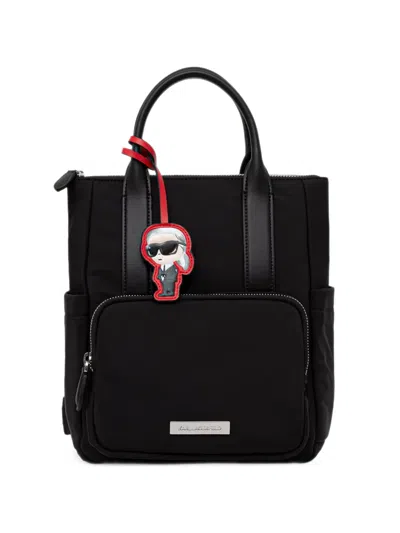 Karl Lagerfeld Logo-plaque Ikonik Charm Backpack In Black
