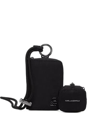 Karl Lagerfeld Logo-plaque Lanyard Wallet In Black