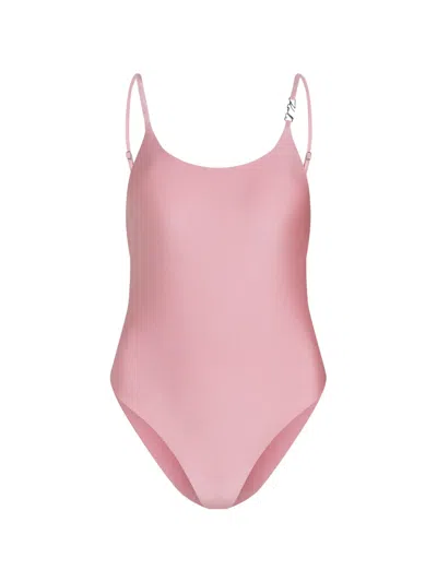 Karl Lagerfeld Logo-plaque Metallic Swimsuit In Pink