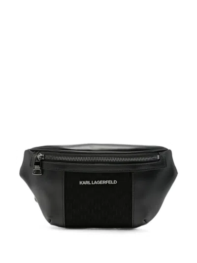 Karl Lagerfeld Logo-plaque Monogram-pattern Belt Bag In Black