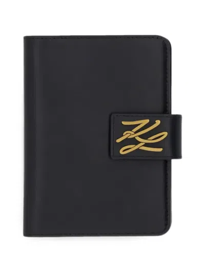 Karl Lagerfeld Logo-plaque Passport Holder In Black