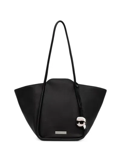 Karl Lagerfeld Logo-plaque Pebbled Tote Bag In Black