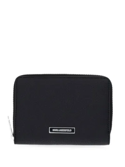 Karl Lagerfeld Logo-plaque Pebbled-effect Wallet In Black