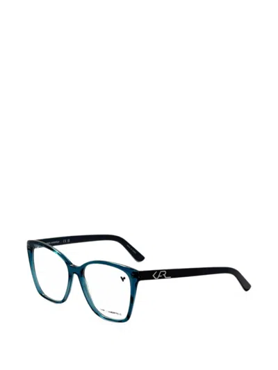Karl Lagerfeld Logo-plaque Square-frame Glasses In Blue