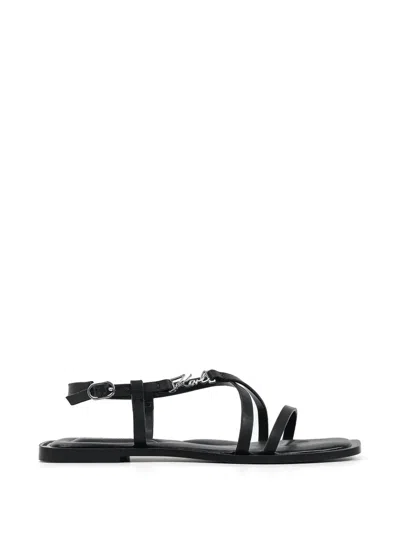 Karl Lagerfeld Logo-plaque Strappy Sandals In Black