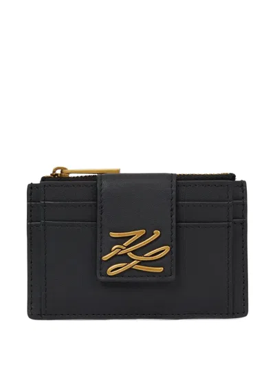 Karl Lagerfeld Logo-plaque Zip Cardholder In Black