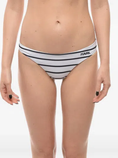 Karl Lagerfeld Logo-print Awning-striped Bikini Briefs In Neutral