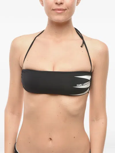 Karl Lagerfeld Logo-print Bandeau Bikini Top In Black