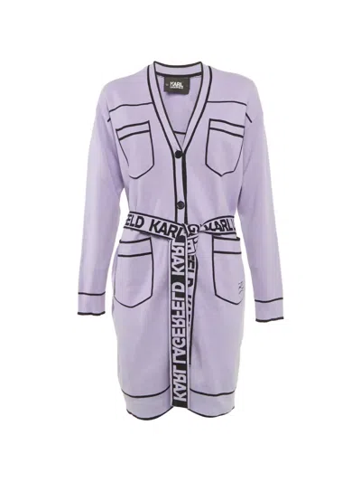 Pre-owned Karl Lagerfeld Logo-print Belted Cardigan In Purple